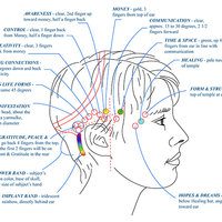 Zeichnung eines menschlichen Kopfes mit der Markierung wichtiger Behandlungspunkte